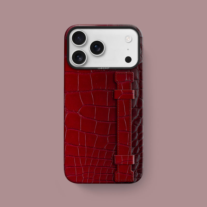 Velvet iPhone 17 Pro Max Handle Case 1/1 Himalayan Crocodile with Black Metal -1 | Velvet-Black