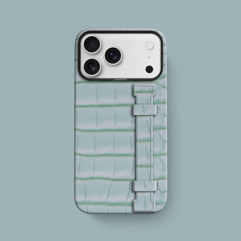iPhone 17 Pro Max Handle Case 1/1 Mint-Gum Alligator with Black Metal -1 | Mint-Gum-Black