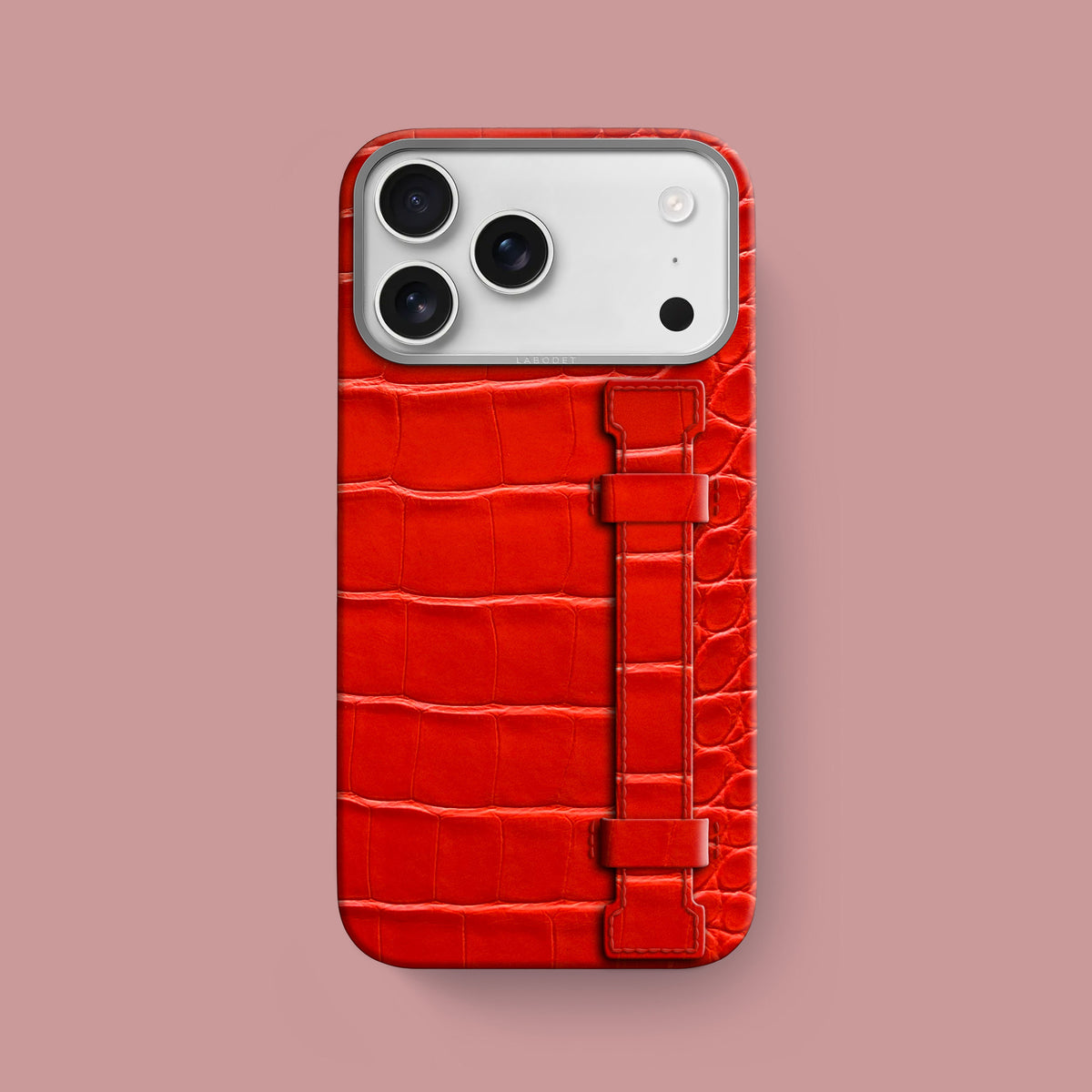 iPhone 17 Pro Max Handle Case Deep Coral Alligator with Steel Metal -1 | Deep-Coral-Steel