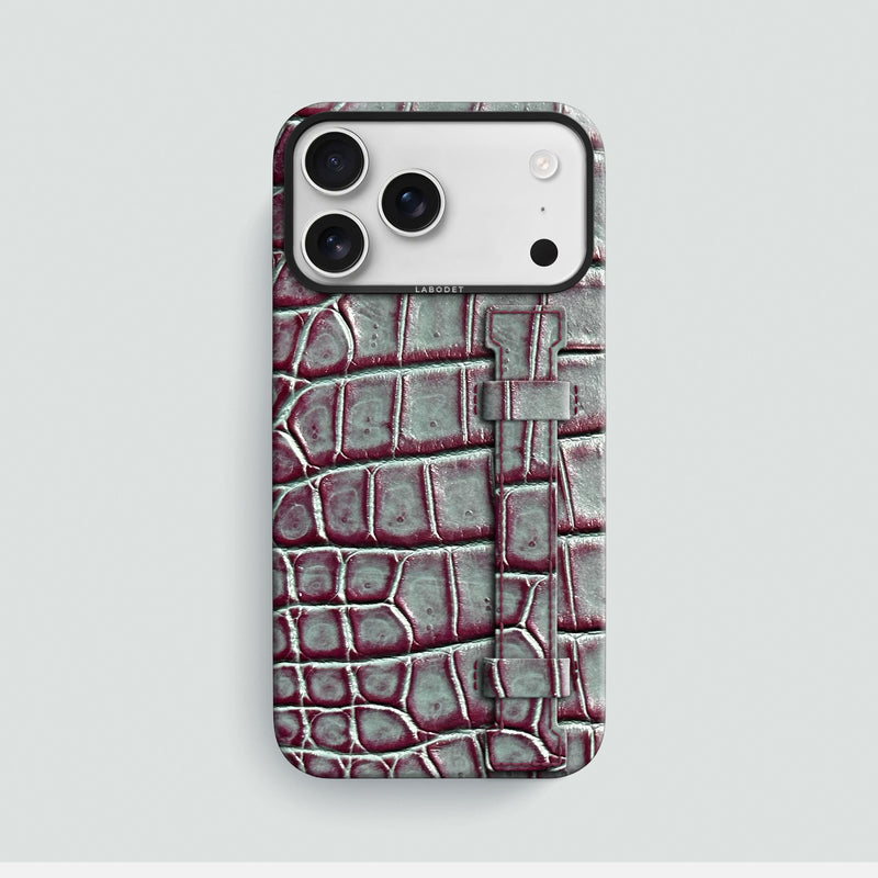 Cardinal-Shine iPhone 17 Pro Max Handle Case 1/1 Alligator with Black Metal -1 | Cardinal-Shine-Black