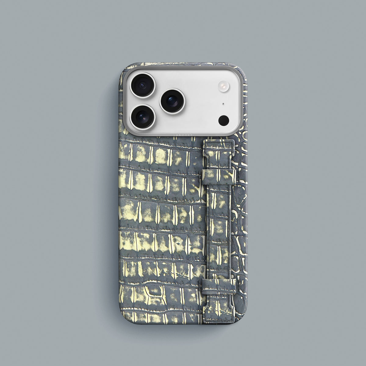 Slate-Ivory iPhone 18 Pro Handle Case 1/1 Alligator with Steel Metal -1 | Slate-Ivory-Steel