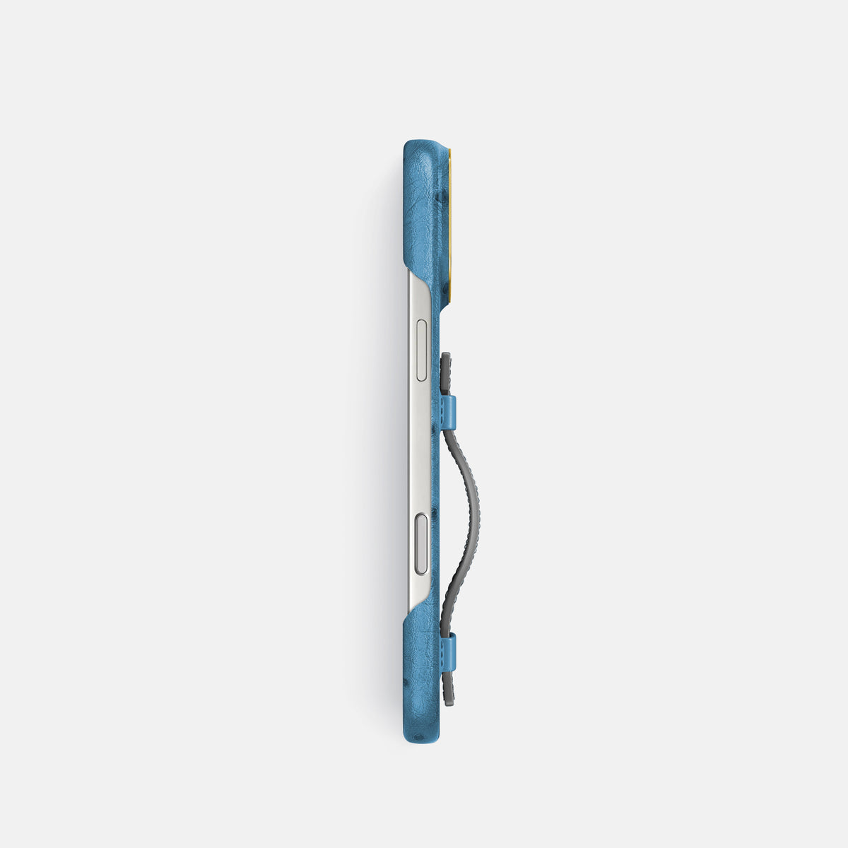 Handle Case Coloré For iPhone 18 Pro In Ostrich -3 | Blue-Jeans-Gold