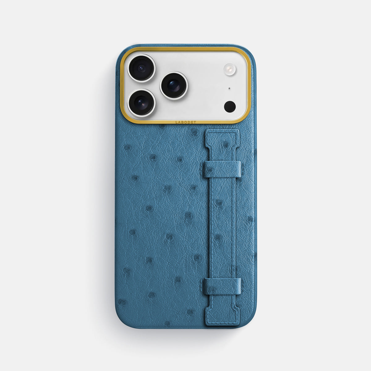 Handle Case For iPhone 17 Pro Max In Ostrich -1 | Blue-Jeans-Gold