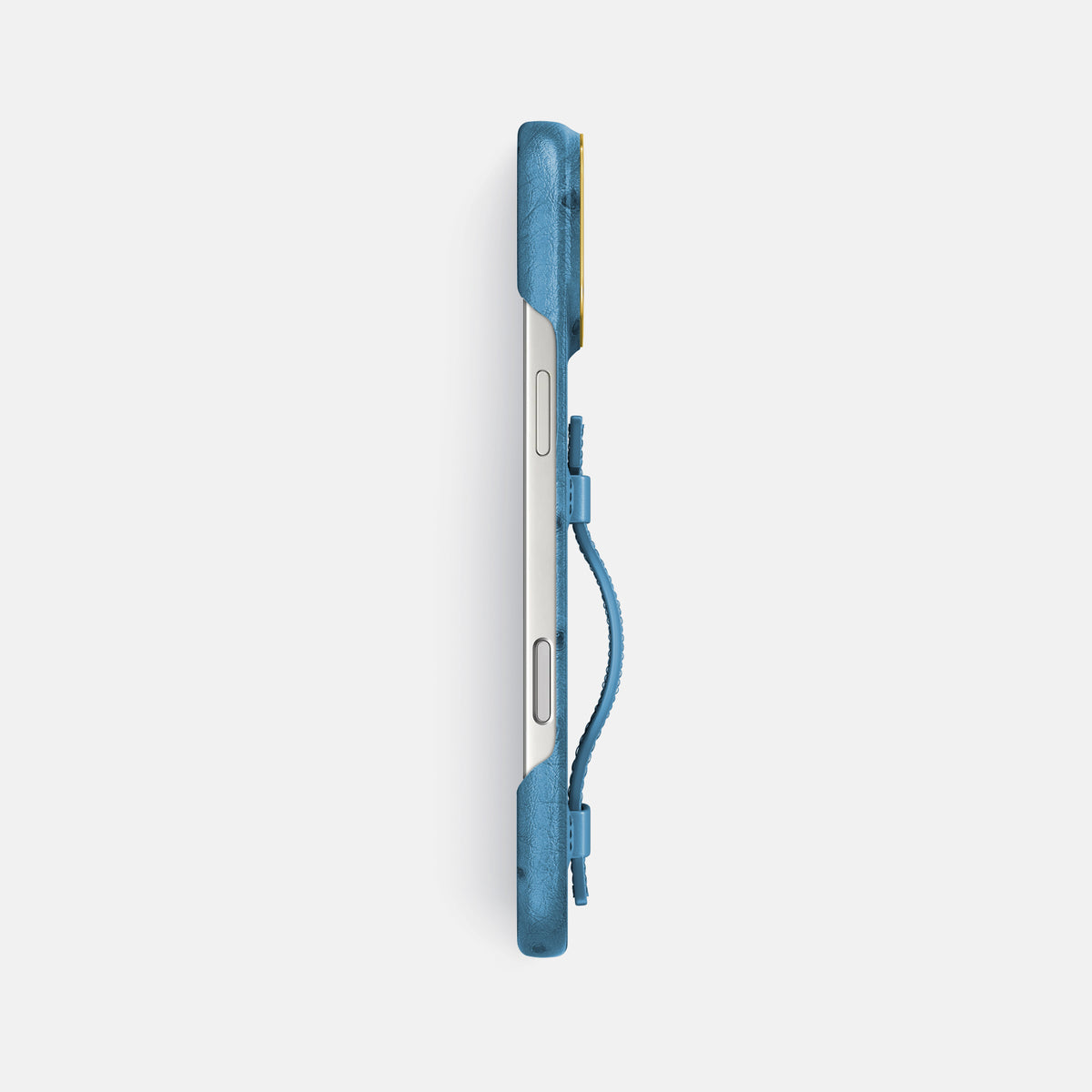 Handle Case For iPhone 17 Pro Max In Ostrich -3 | Blue-Jeans-Gold