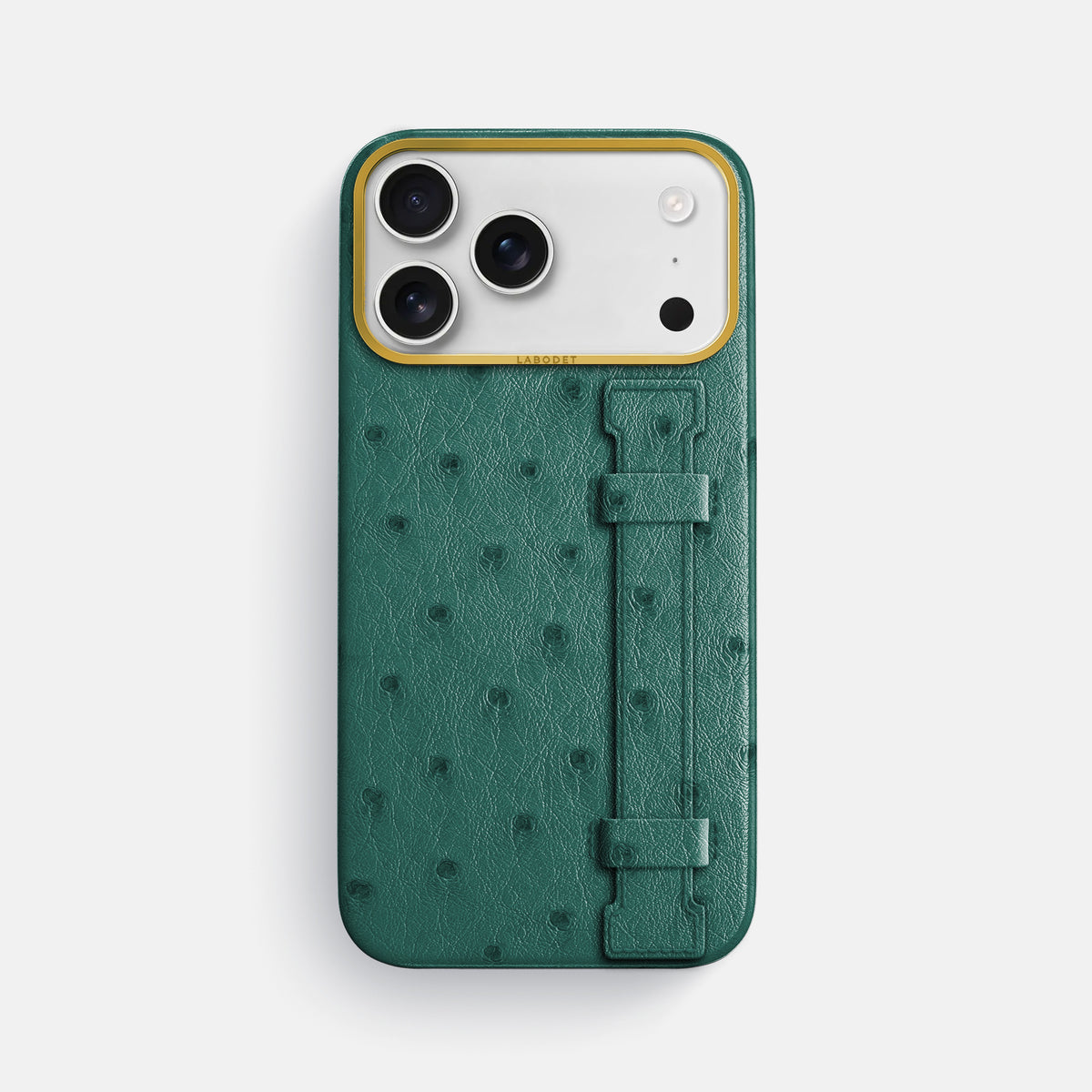 Handle Case For iPhone 17 Pro Max In Ostrich -1 | Forest-Green-Gold