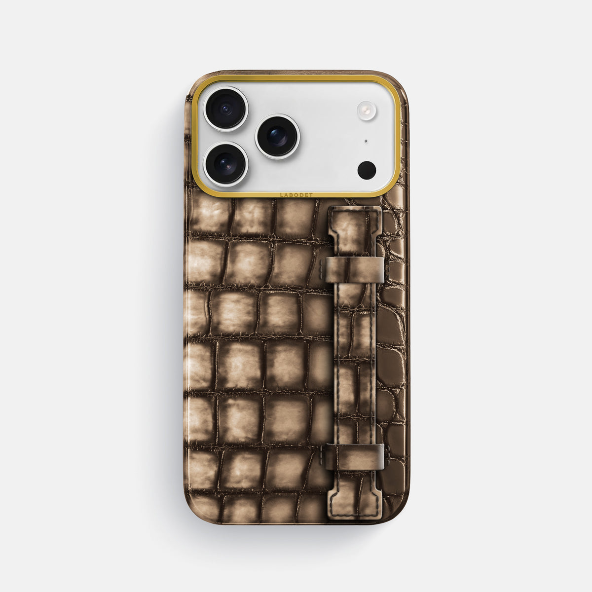 Handle Case For iPhone 17 Pro Max In Patina Alligator -1 | Etoupe-Gold