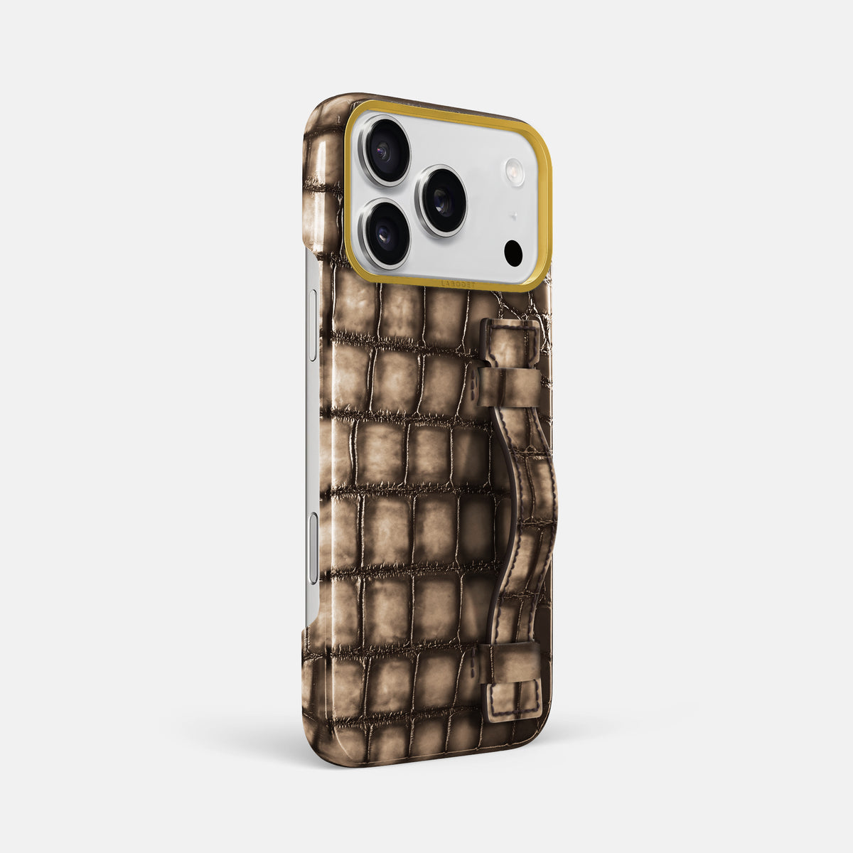 Handle Case For iPhone 17 Pro Max In Patina Alligator -2 | Etoupe-Gold