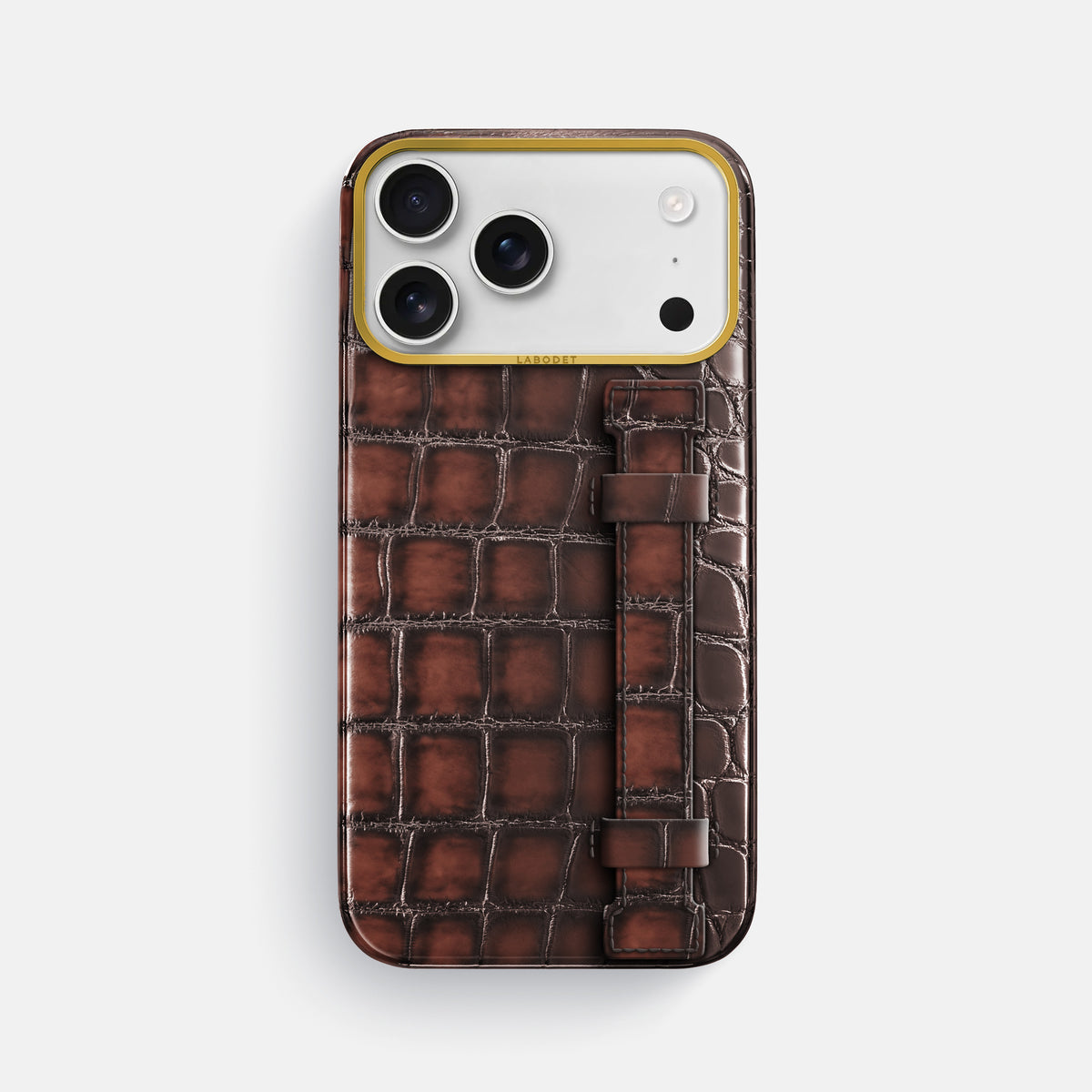 Handle Case For iPhone 17 Pro Max In Patina Alligator -1 | Havana-Brown-Gold