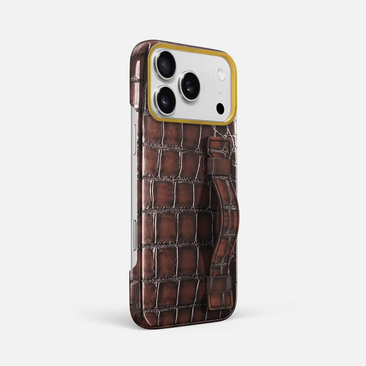 Handle Case For iPhone 17 Pro Max In Patina Alligator -2 | Havana-Brown-Gold
