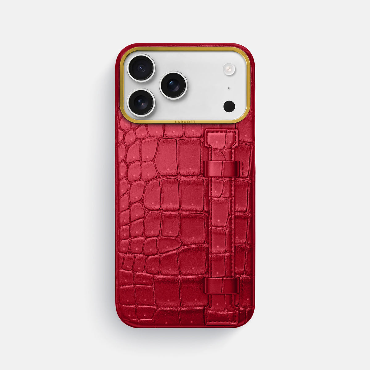 Handle Case For iPhone 17 Pro Max In Porosus Crocodile -1 | Burgundy-Gold