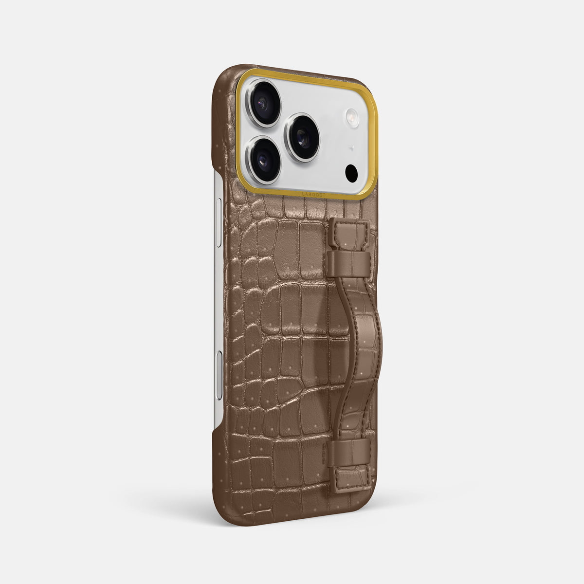 Handle Case For iPhone 17 Pro Max In Porosus Crocodile -2 | Fur-Brown-Gold
