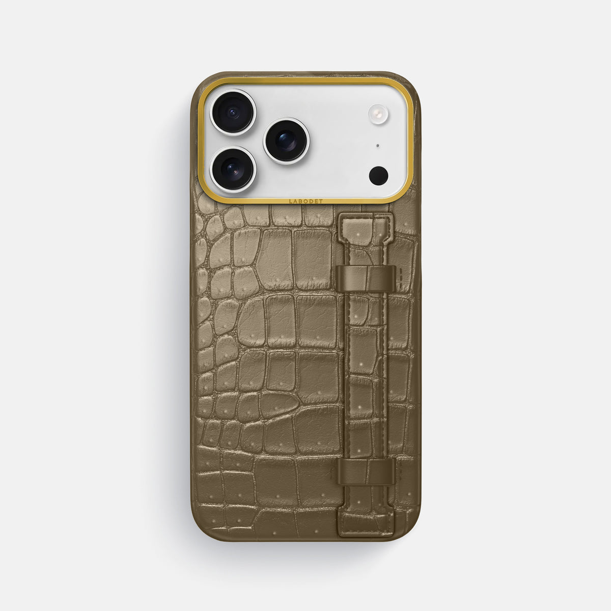 Handle Case For iPhone 17 Pro Max In Porosus Crocodile -1 | Kaki-Green-Gold