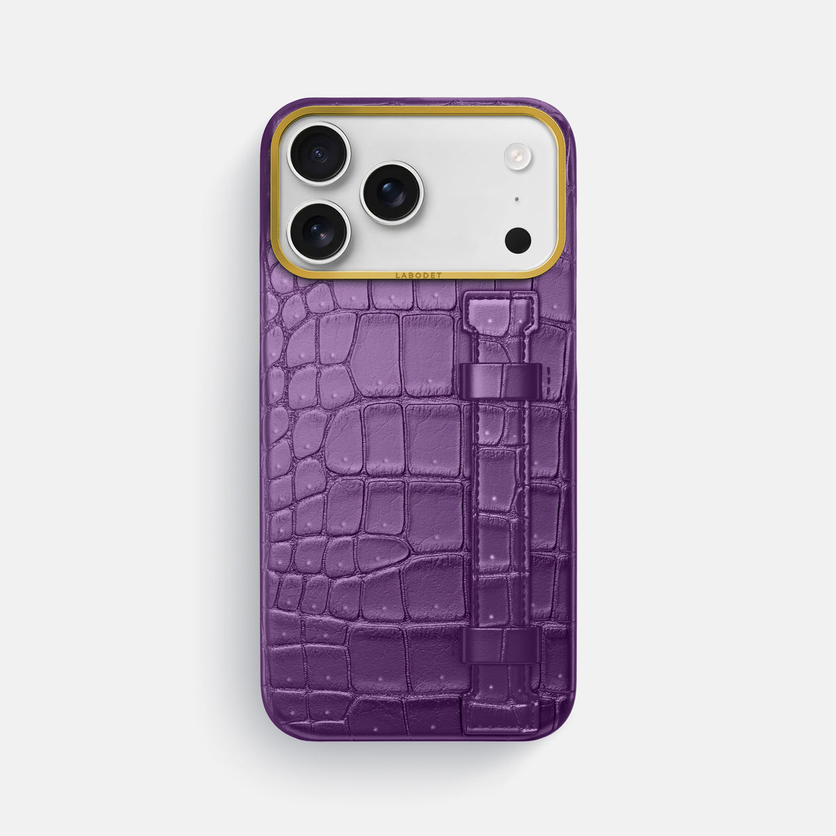 Handle Case For iPhone 17 Pro Max In Porosus Crocodile -1 | Purple-Gold
