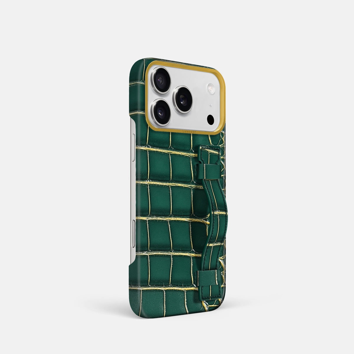 Handle Case For iPhone 17 Pro In Patina Alligator -2 | Cambridge-Gold