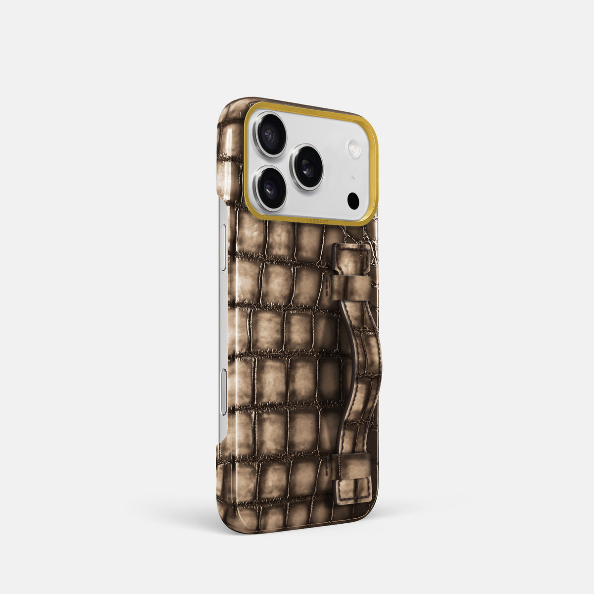 Handle Case For iPhone 17 Pro In Patina Alligator -2 | Etoupe-Gold