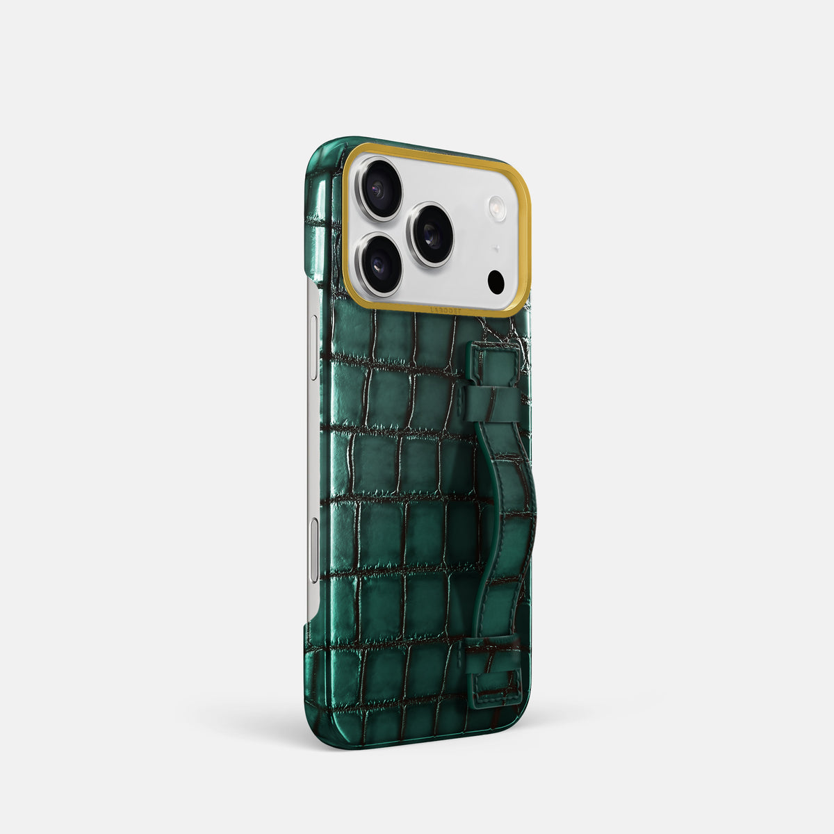 Handle Case For iPhone 17 Pro In Patina Alligator -2 | Green-Gold