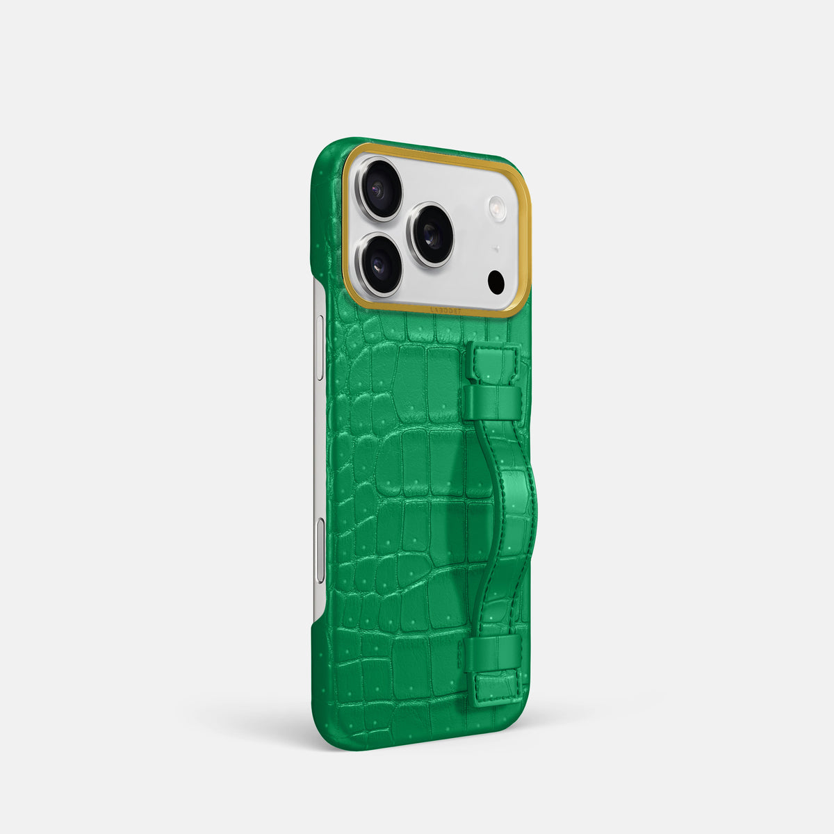 Handle Case For iPhone 17 Pro In Porosus Crocodile -2 | Cactus-Green-Gold