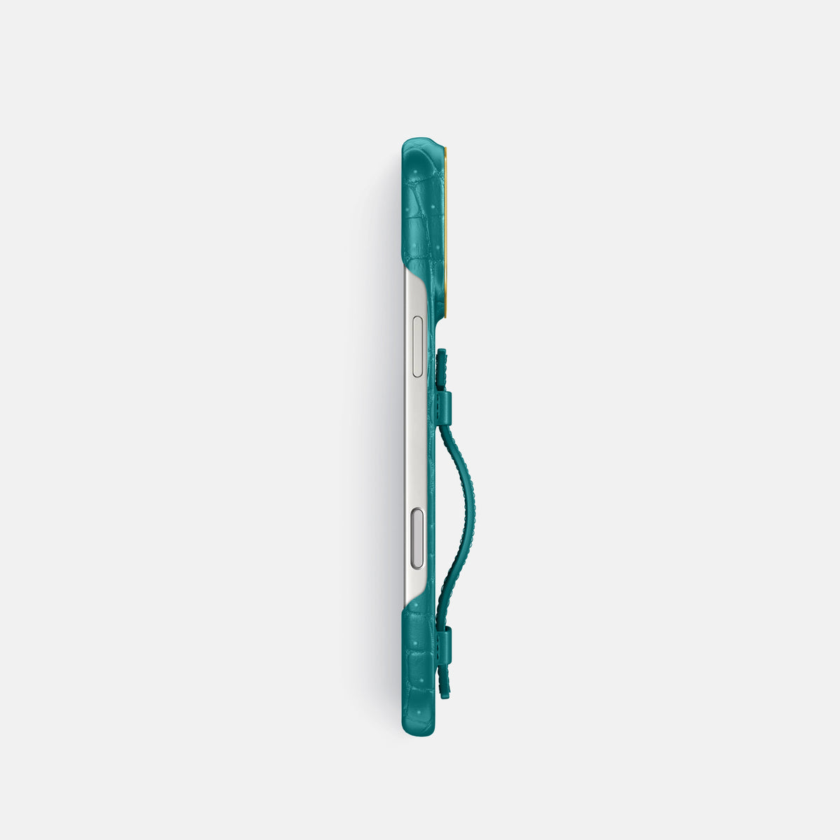 Handle Case For iPhone 17 Pro In Porosus Crocodile -3 | Celadon-Gold