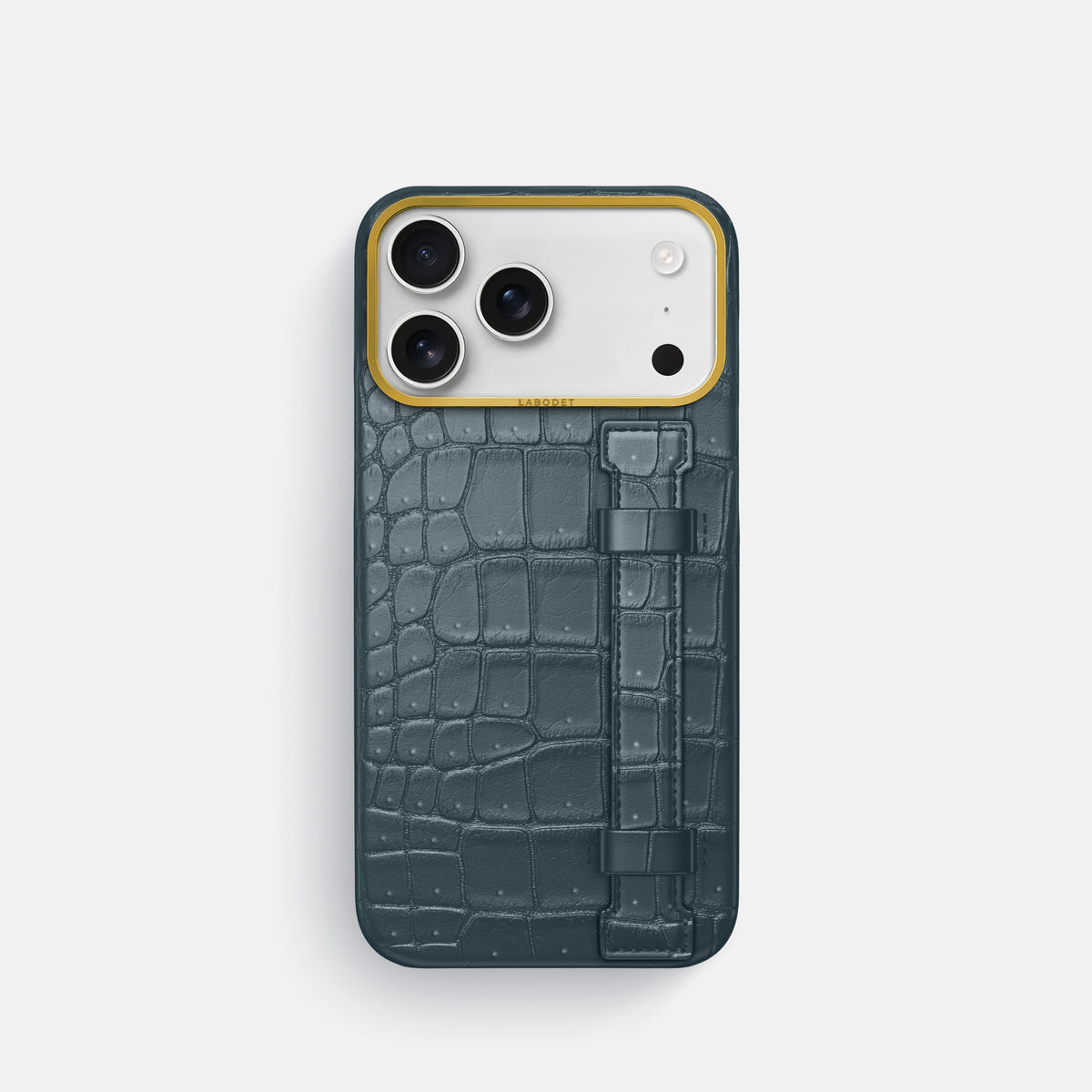 Handle Case For iPhone 17 Pro In Porosus Crocodile -1 | Denim-Gold