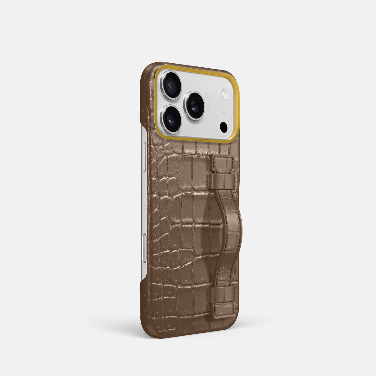 Handle Case For iPhone 17 Pro In Porosus Crocodile -2 | Fur-Brown-Gold