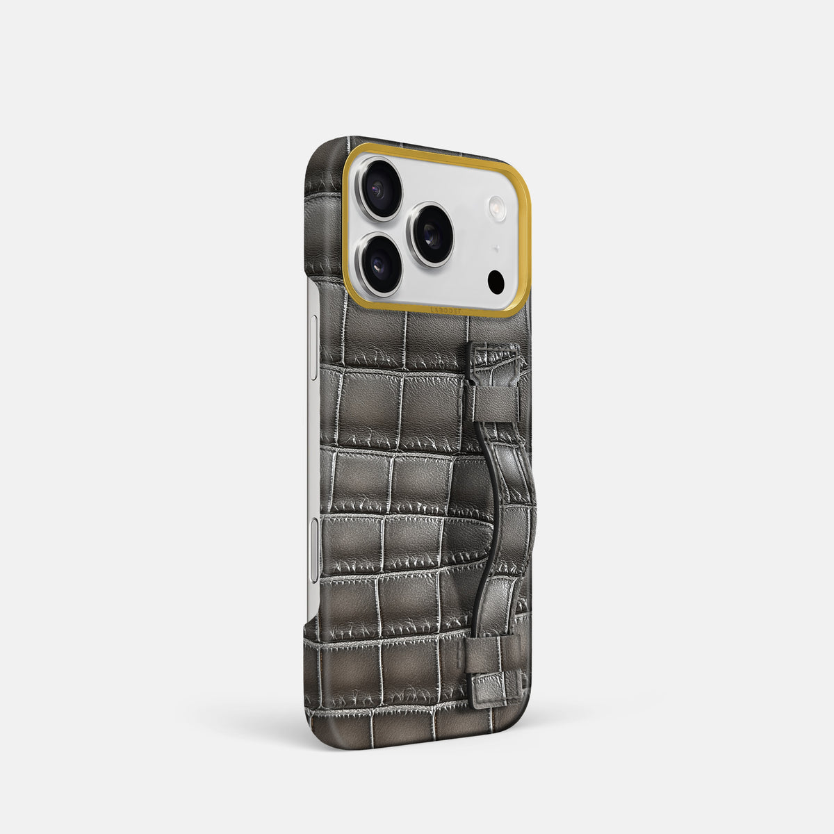 Handle Case For iPhone 18 Pro In Patina Alligator -2 | Grey-Gold