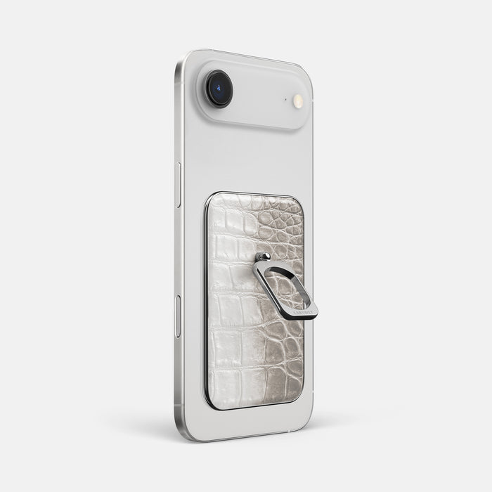 Grey iPhone 17 Air MagSafe Ring Himalayan Crocodile with Steel Metal -1 | Grey-Steel