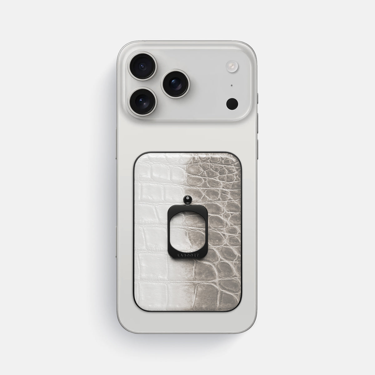 Grey iPhone 17 Pro Max MagSafe Ring Himalayan Crocodile with Black Metal -2 | Grey-Black