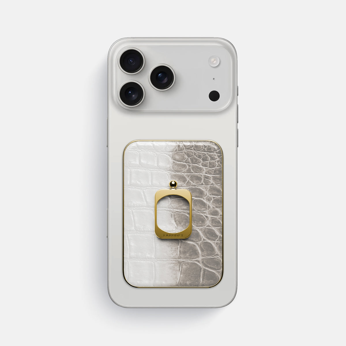 Grey iPhone 17 Pro Max MagSafe Ring Himalayan Crocodile with Gold Metal -2 | Grey-Gold