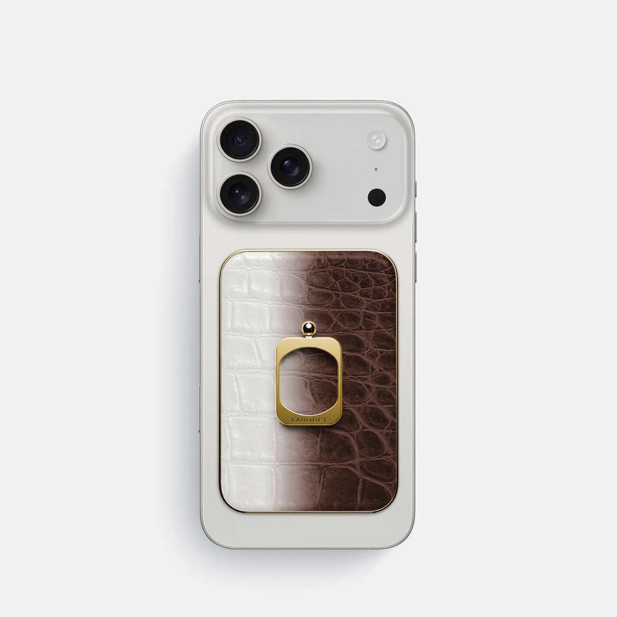 Dark Brown iPhone 17 Pro MagSafe Ring Himalayan Crocodile with Gold Metal -2 | Dark-Brown-Gold