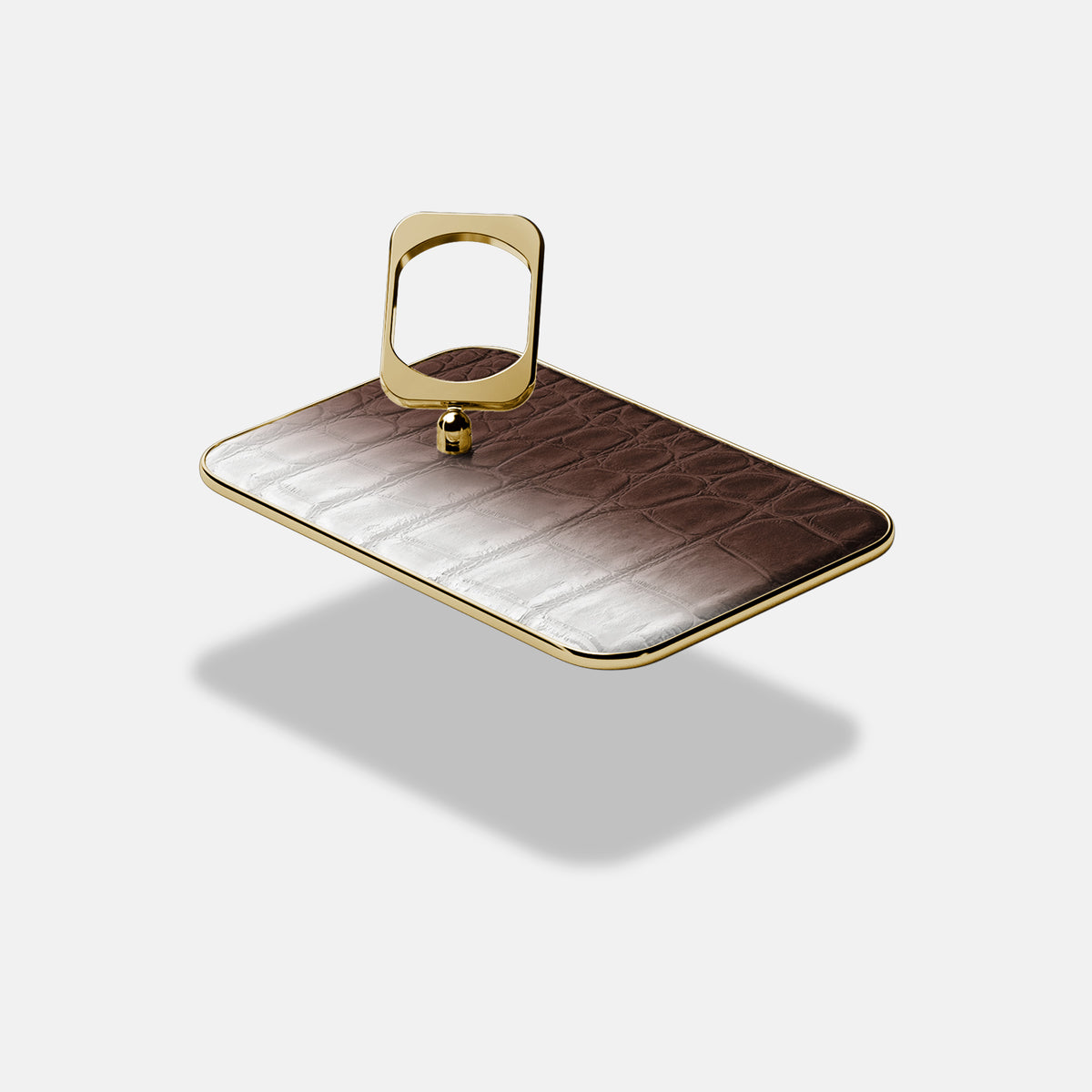 Dark Brown iPhone 17 Pro MagSafe Ring Himalayan Crocodile with Gold Metal -4 | Dark-Brown-Gold