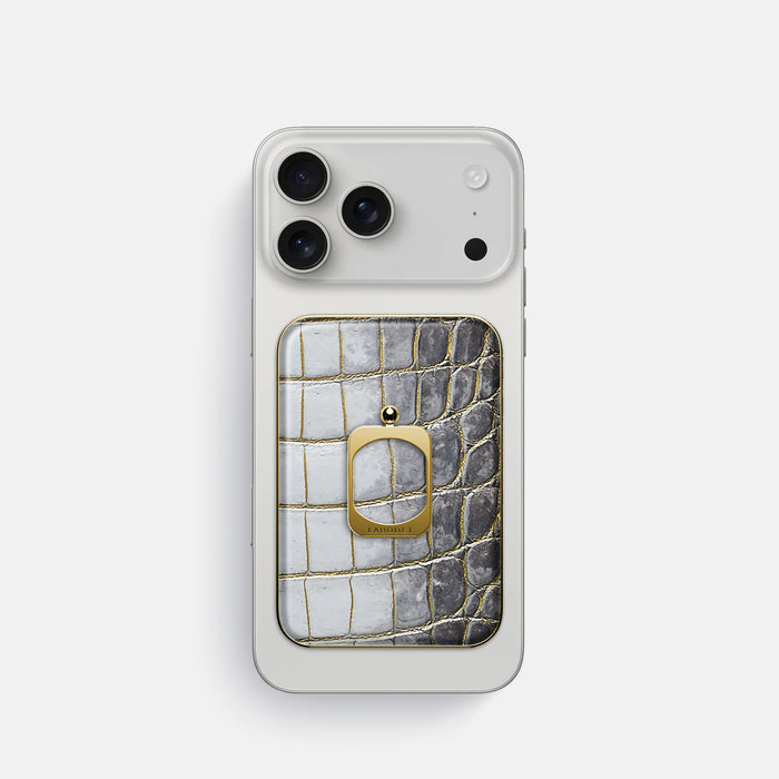 Gold iPhone 17 Pro MagSafe Ring Himalayan Crocodile with Gold Metal -2 | Gold-Gold