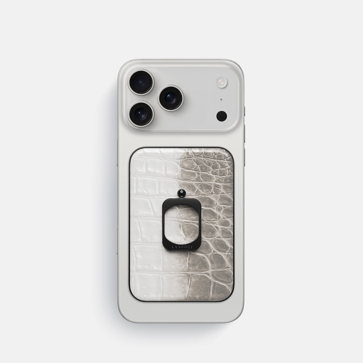 Grey iPhone 17 Pro MagSafe Ring Himalayan Crocodile with Black Metal -2 | Grey-Black