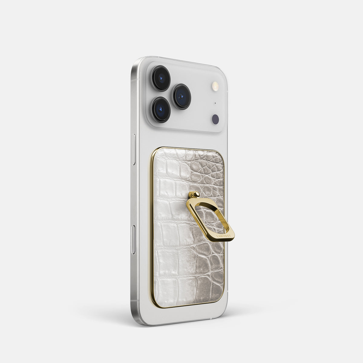 Grey iPhone 17 Pro MagSafe Ring Himalayan Crocodile with Gold Metal -1 | Grey-Gold