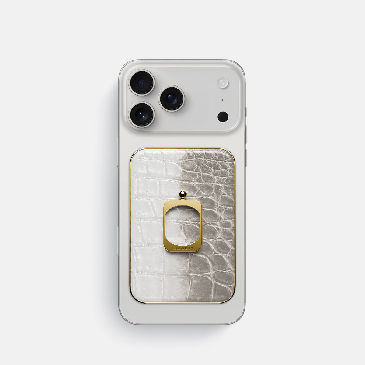 Grey iPhone 17 Pro MagSafe Ring Himalayan Crocodile with Gold Metal -2 | Grey-Gold