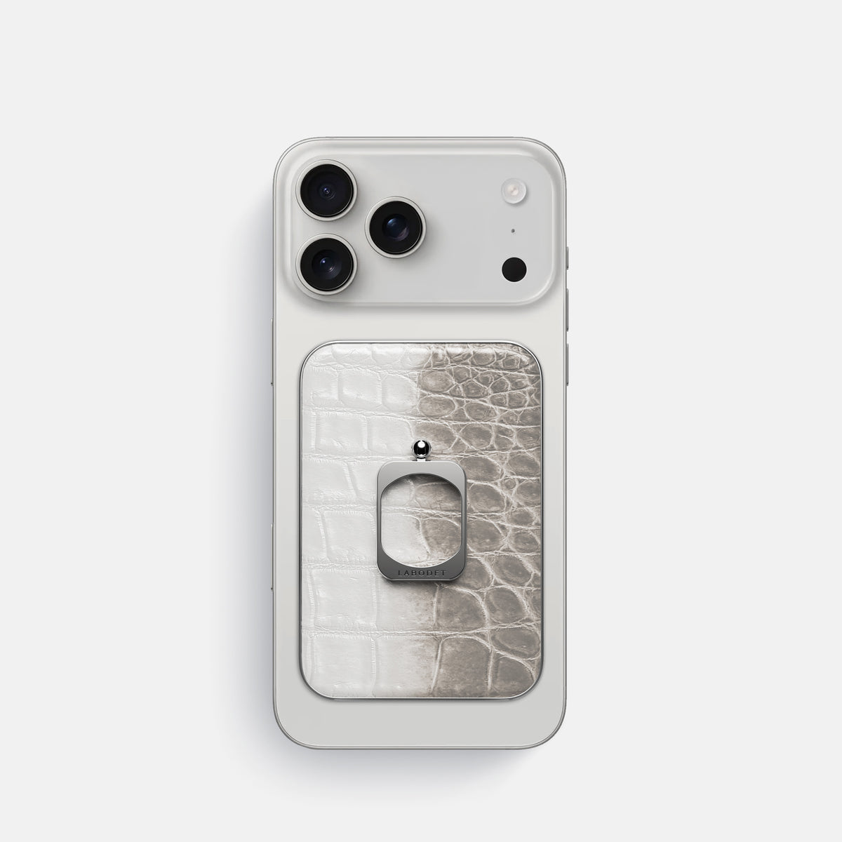 Grey iPhone 17 Pro MagSafe Ring Himalayan Crocodile with Steel Metal -2 | Grey-Steel