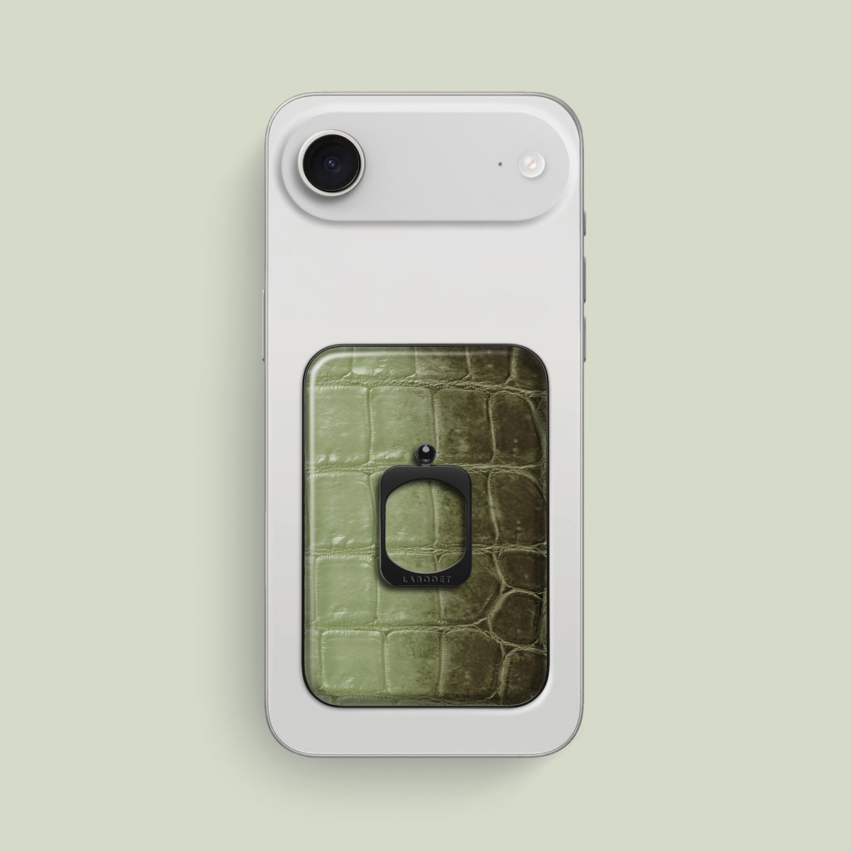 MagSafe Ring Celadon Green For iPhone 17 Air In Himalayan Crocodile with Black Metal -1 | Celadon-Green-Black
