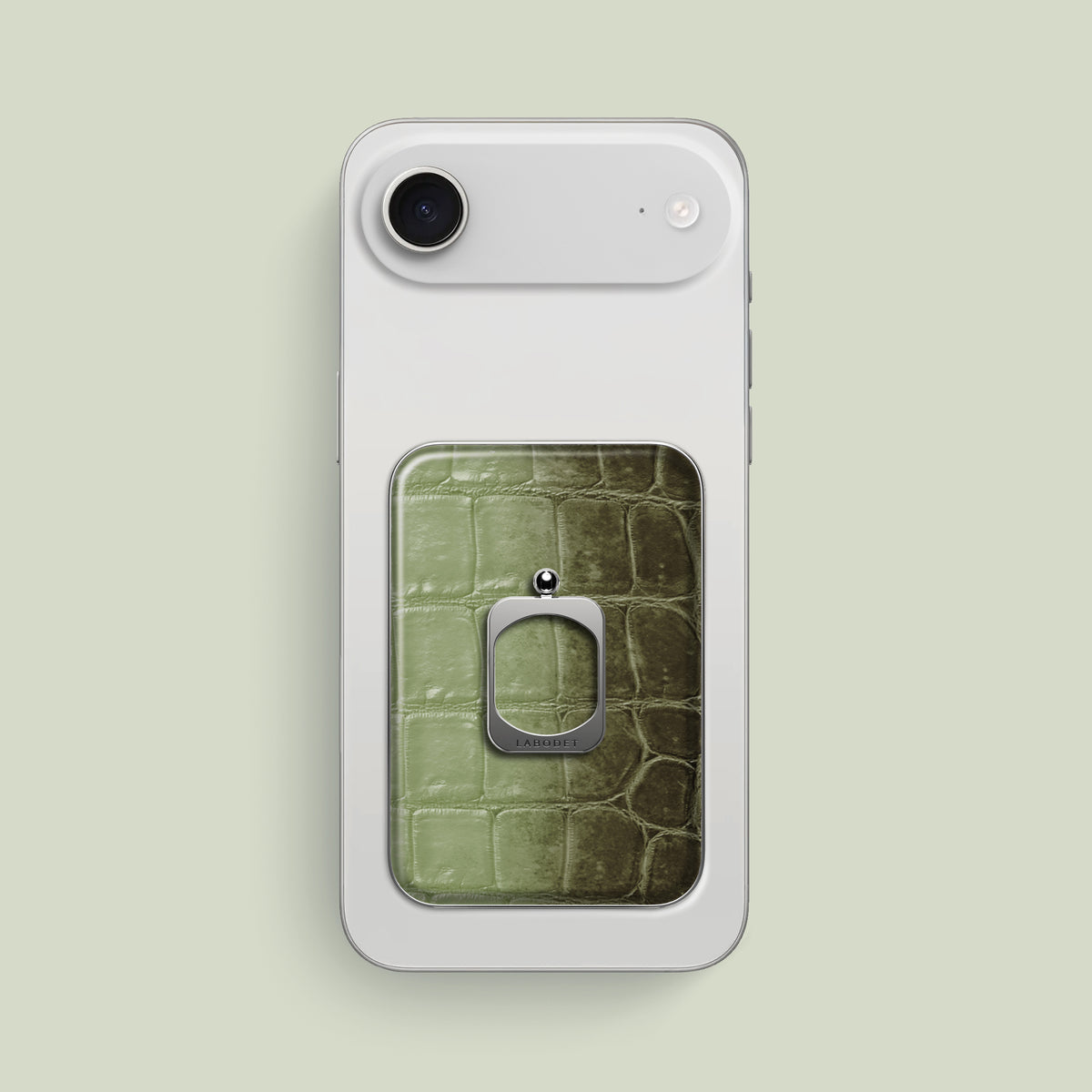 MagSafe Ring Celadon Green For iPhone 17 Air In Himalayan Crocodile with Steel Metal -1 | Celadon-Green-Steel