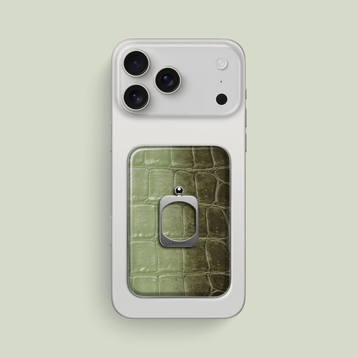 MagSafe Ring Celadon Green For iPhone 17 Pro Max In Himalayan Crocodile with Steel Metal -1 | Celadon-Green-Steel