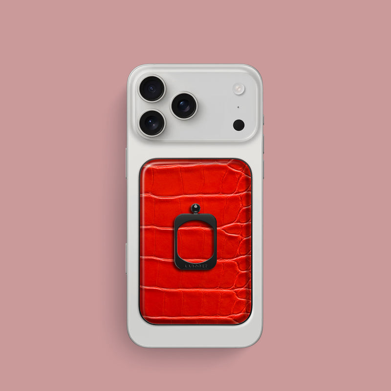 iPhone 17 Pro MagSafe Ring Deep Coral Alligator with Black Metal | Deep-Coral-Black