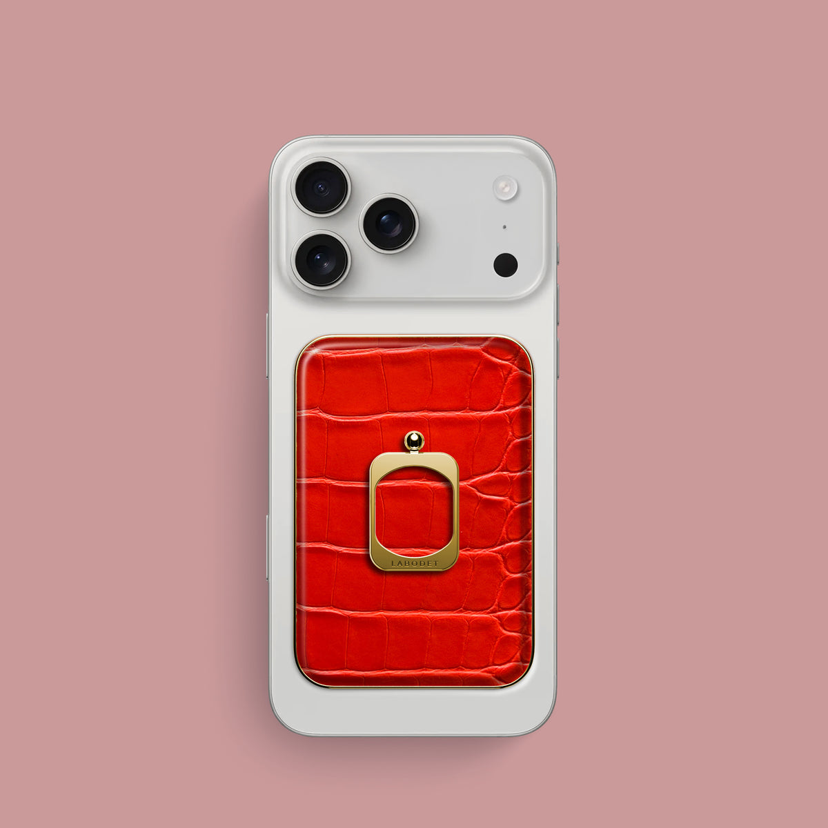 iPhone 17 Pro MagSafe Ring Deep Coral Alligator with Gold Metal | Deep-Coral-Gold