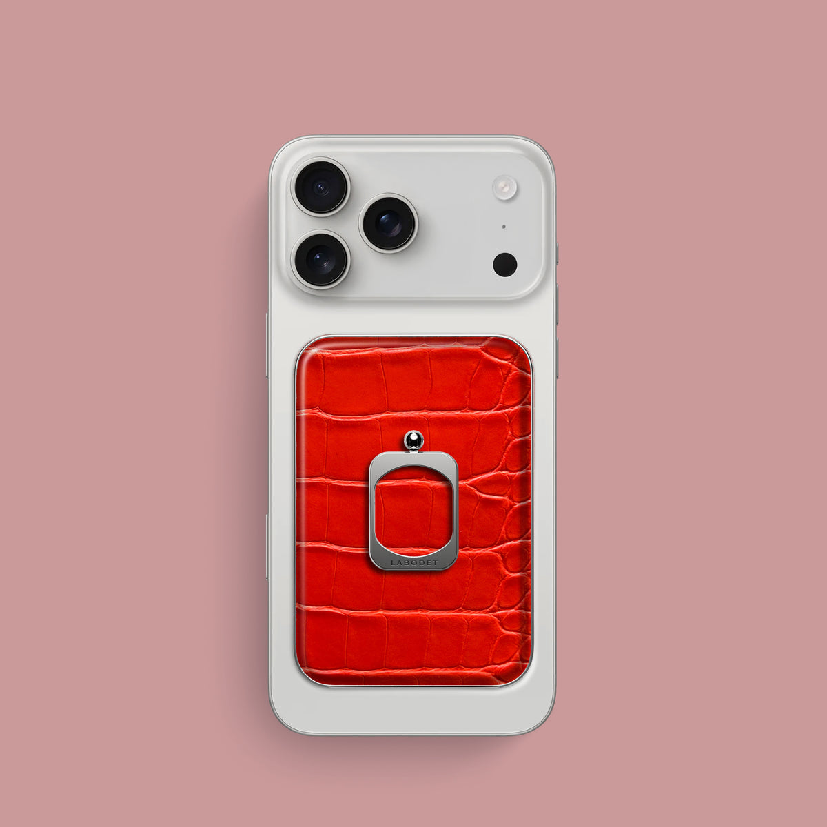 iPhone 17 Pro MagSafe Ring Deep Coral Alligator with Steel Metal | Deep-Coral-Steel