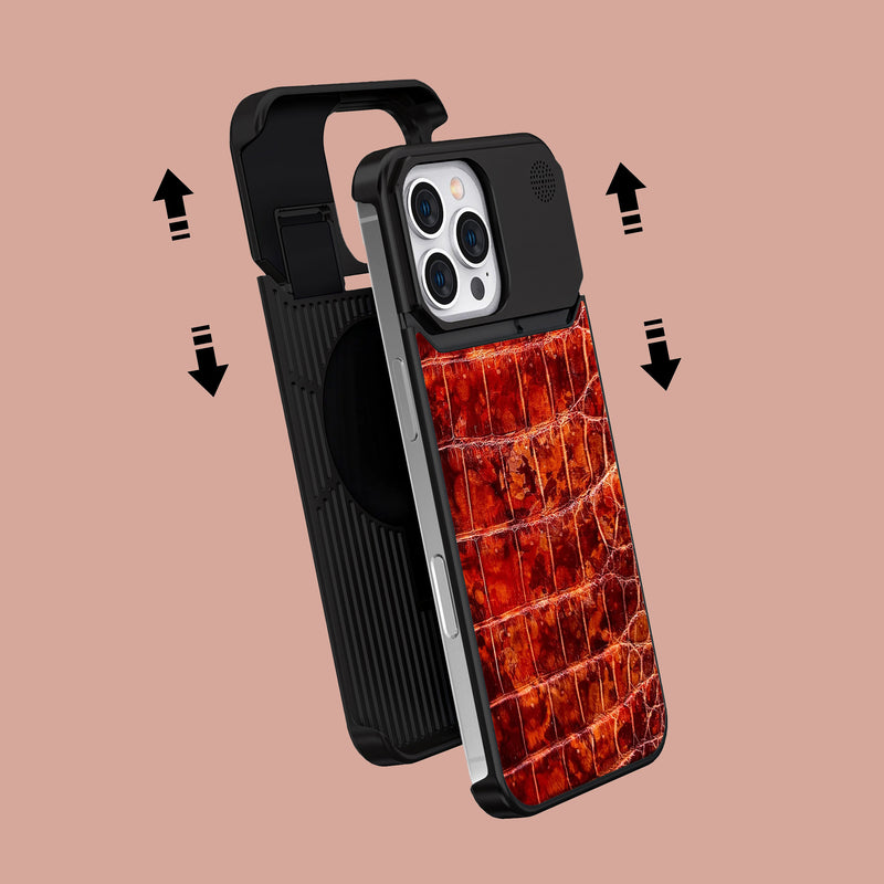 Amber iPhone 16 Pro Max Metal Case 1/1 Alligator with Black Metal -2 | Amber-Black