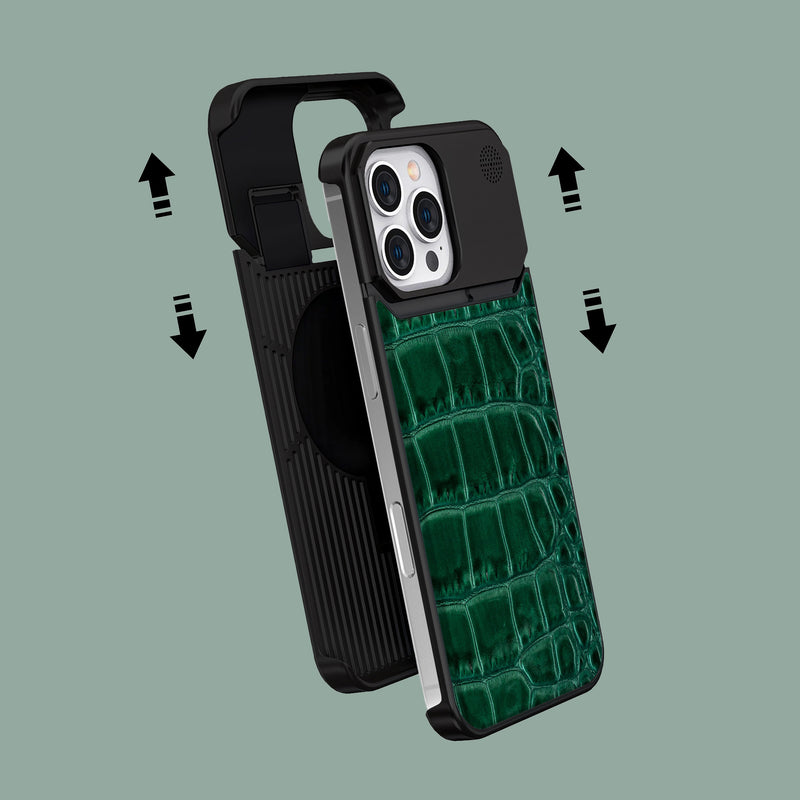 Opaline iPhone 16 Pro Max Metal Case 1/1 Alligator with Black Metal -2 | Opaline-Black