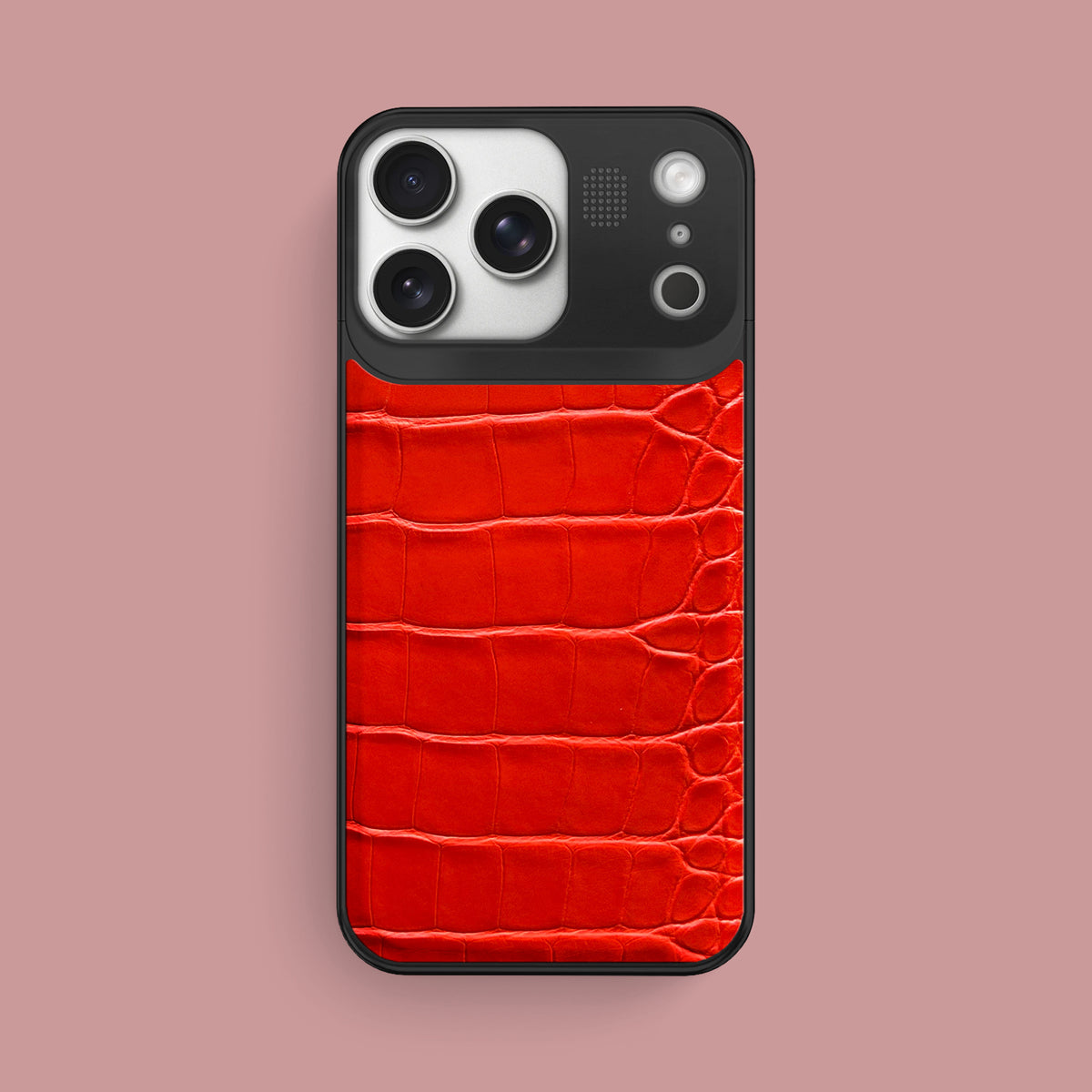 iPhone 17 Pro Max Metal Case  Deep Coral Alligator with Black Metal -1 | Deep-Coral-Black