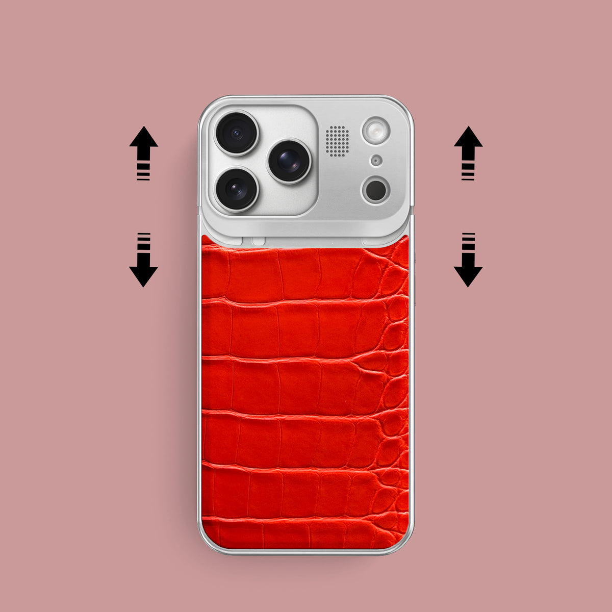 iPhone 17 Pro Metal Case  Deep Coral Alligator with Steel Metal -2 | Deep-Coral-Steel