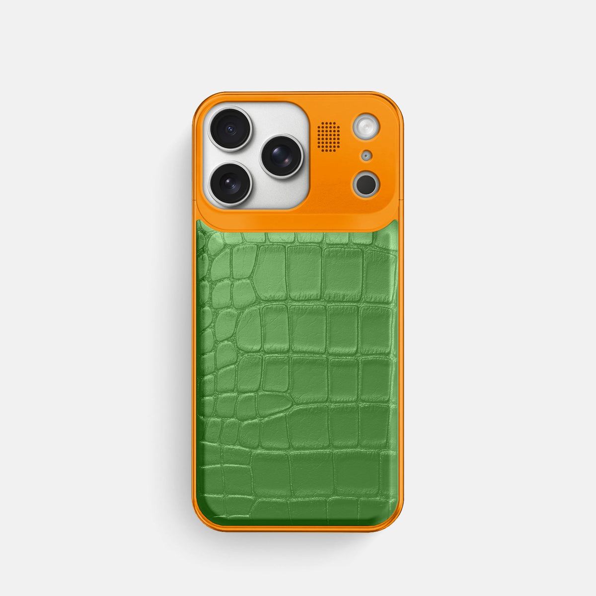 Metal Case For iPhone 18 Pro In Alligator -1 | Apple-Green-Orange