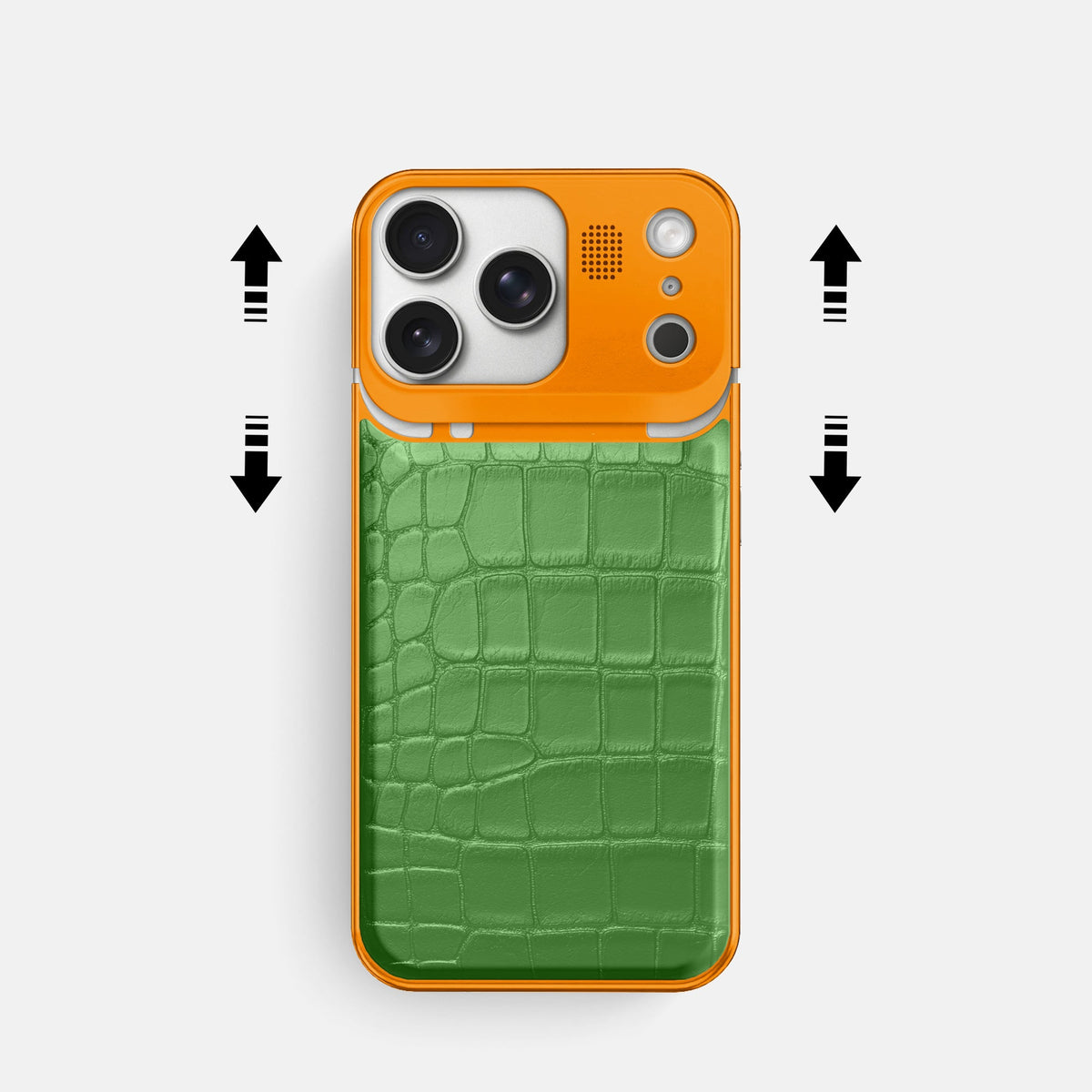 Metal Case For iPhone 18 Pro In Alligator -2 | Apple-Green-Orange