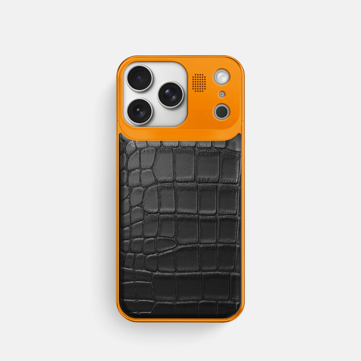 Metal Case For iPhone 18 Pro In Alligator -1 | Black-Orange