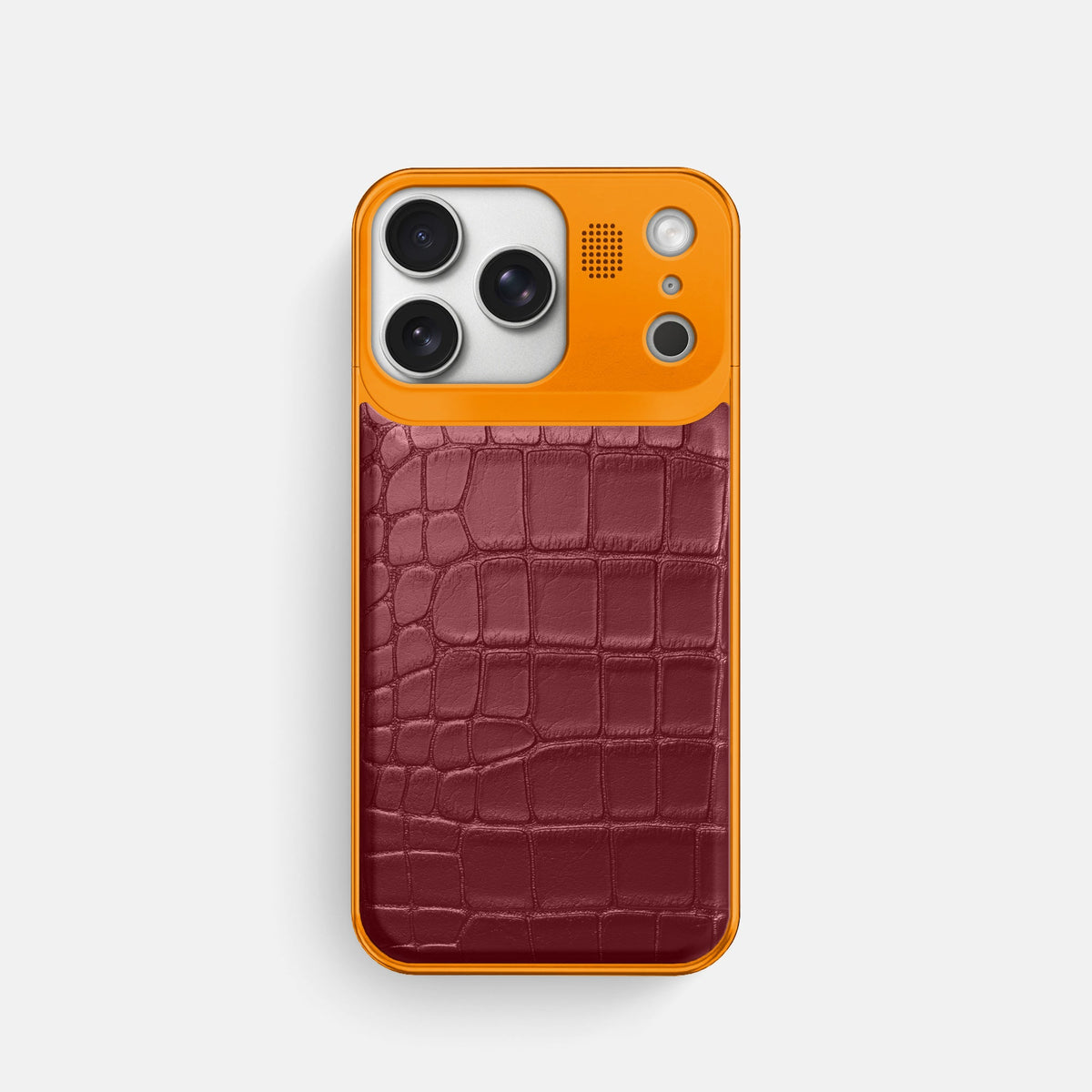 Metal Case For iPhone 18 Pro In Alligator -1 | Burgundy-Orange