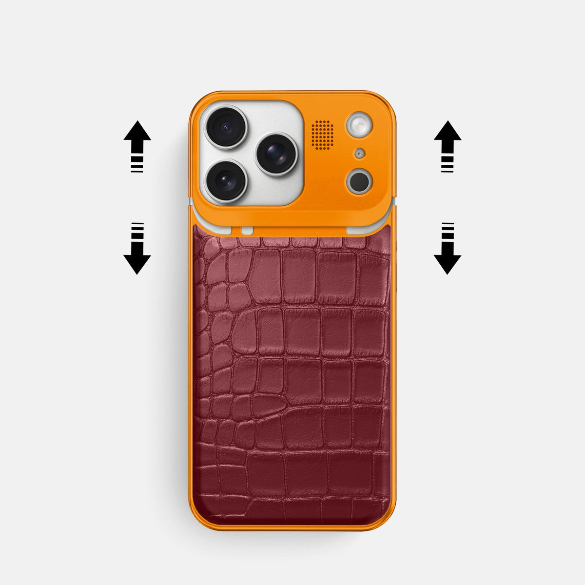 Metal Case For iPhone 18 Pro In Alligator -2 | Burgundy-Orange